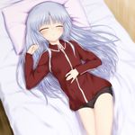  angel_beats! bed blue_hair buruma closed_eyes gym_uniform jacket kanna_asuke long_hair lying sleeping solo tenshi_(angel_beats!) 