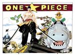  2001 3boys animal bandanna bird black_pants boots border building color_spread colorspread copyright_name cover cover_page crossed_arms dual_wielding earrings error flag gun haramaki hat highres hippo hippo_(animal) hippopotamus indian_style jewelry jolly_roger male male_focus math_error monkey_d_luffy multiple_boys oda_eiichiro oda_eiichirou official_art one_piece outdoors pants pirate pirate_flag riding roronoa_zoro sash scar sitting straw_hat sword title_drop topless usopp weapon 