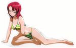  absurdres arm_support artist_request bikini green_eyes highres my-hime my-otome red_hair short_hair solo striped striped_bikini swimsuit yuuki_nao 