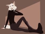 2025 3d_(artwork) 4:3 anthro belt black_belt black_clothing black_eyebrows black_shirt black_topwear blender_(artwork) boots bottomwear brown_background brown_boots brown_bottomwear brown_clothing brown_footwear brown_pants clothed clothed_anthro clothed_male clothing digital_media_(artwork) domestic_cat eyebrows felid feline felis footwear full-length_portrait fully_clothed fully_clothed_anthro fully_clothed_male fur hair hand_behind_head hand_on_ground looking_aside male male_anthro mammal mathieu_chaurette open_mouth pants pink_fingers pink_inner_ear pink_nose pink_tongue portrait shirt shoes simple_background sitting solo tongue topwear white_body white_fur white_hair