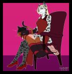 absurd_res bdsm blonde_hair bondage bound butt butt_slap buttplug chair clothing dominant dominant_female dress feet felid female footwear furniture gag hair hi_res high_heels legwear long_hair male mammal mask pantherine paws plug_(sex_toy) rope sex_toy shoes sitting slap snow_leopard spanking stockings thigh_highs trevhart trevon