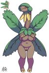 2026 2:3 2_fingers 2_toes absurd_res alpha_channel anthro anthrofied areola areola_slip banana big_breasts blush blush_lines breasts brown_areola brown_body butt butt_from_the_front covering covering_breasts digital_media_(artwork) eyes_closed feet female female_anthro fingers food front_view fruit generation_3_pokemon genitals green_body hand_on_breast hand_on_own_breast hands_on_own_breasts hi_res holding_breast leaf leaf_(anatomy) leaf_wings long_neck multicolored_body navel nintendo nude nude_anthro nude_female plant pokemon pokemon_(species) pokemorph safersophieroth simple_background smile solo standing toes transparent_background tropius unusual_anatomy unusual_wings vulva watermark wings yellow_fingers yellow_toes
