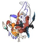 anthro avali avian balls duendeinexistente fellatio female feral genitals group gryphon hand_on_head kissing lying male male/female male/male mythological_avian mythological_creature mythology neck_bulge on_back oral penile penis sex standing tail wings