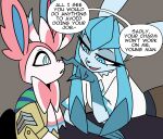 2025 4_fingers anthro bent_over black_text blue_body blue_eyes blue_fur blue_inner_ear blue_nose bow_(anatomy) clothed clothed_anthro clothed_female clothed_male clothing desk dialogue dipstick_ears duo ear_markings eeveelution english_text eyelashes female finger_on_nose fingers fur furniture generation_4_pokemon generation_6_pokemon glaceon glaisha_(odeko-yma) hi_res inside kerchief looking_at_another male markings multicolored_body multicolored_ears multicolored_fur narrowed_eyes neckerchief neckwear nintendo odeko-yma open_mouth open_smile pattern_kerchief pattern_neckerchief pink_body pink_fur pink_inner_ear pix_(odeko-yma) pokemon pokemon_(species) pokemon_mystery_dungeon pokemorph red_nose ribbons_(anatomy) scrunchy_face smile speech_bubble spike_chunsoft striped_kerchief striped_neckerchief sylveon table text topwear uniform white_body white_clothing white_fur white_topwear