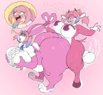 after_transformation anthro balls big_breasts big_butt blush bovid breasts buckteeth butt caprine daredemon7000 digital_media_(artwork) duo female genitals goat gynomorph gynomorph/female hand_on_breast hi_res hooves horn human intersex intersex/female kanan_takakiyo lagomorph leporid mammal milch_zebul mistress_kanan_is_devilishly_easy nipples open_mouth pigtails pink_body rabbit ringed_eyes sex shocked simple_background smile tail teeth