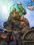 airing_out_breasts aquatic arm_support big_breasts black_bra black_clothing black_jumpsuit black_underwear blue_eyebrows blue_hair blue_mouth bodily_fluids bra breasts cephalopod clothed clothing clothing_lift dark_body dark_skin eyebrows fan_character female freckled_arms freckled_breasts freckled_face freckled_shoulders freckles glistening glistening_body gloves gradient_fingers gradient_hair hair handwear hi_res humanoid jumpsuit jumpsuit_down leaning leaning_on_elbow mistyy_dark_story_(artist) mollusk musk musky_body nintendo nipple_outline octarian octoling pseudo_hair relieved round_ears sharp_teeth shirt shirt_lift solo splatoon sports_bra suction_cup suction_cup_(anatomy) sweat sweaty_body sweaty_breasts teeth tentacle_hair tentacles thick_thighs topwear torn_clothing underwear