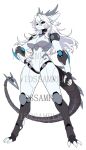 animatronic anthro antlers big_breasts black_eyes breasts dragon female grey_body grey_tail horn ids_(user) kaiju laser_beam machine mecha mecha_kaiju_(ids) mechanic mechanical_arm mechanical_leg mechanical_tail mythological_creature mythological_scalie mythology robot robot_tail scalie solo tail thick_thighs white_body white_ears