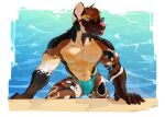 2025 5_fingers abs absurd_res african_wild_dog anthro biceps biped black_body black_fur blep brown_body brown_eyebrows brown_fur brown_hair bulge canid canine canine_nose cheek_tuft clothing deltoids digital_drawing_(artwork) digital_media_(artwork) ear_piercing ear_ring ears_up eyebrows eyewear facial_tuft fingers forearm_muscles front_view fur glasses glistening glistening_body glistening_fur hair hi_res looking_offscreen male male_anthro mammal multicolored_body multicolored_fur muscular muscular_anthro muscular_male muscular_thighs navel partially_clothed_anthro partially_clothed_male pecs piercing pink_nose pinup pose rectangular_glasses rexkoire ring_piercing roland_(wildpaws2048) shaded smile smirk soft_shading solo speedo swimwear tan_body tan_fur tongue tongue_out tuft water wearing_glasses