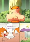 animal_genitalia balls comic darrow0 dialogue ditto_(pokemon) duo english_text forest generation_1_pokemon generation_2_pokemon genitals hi_res kuro_(darrow) male nintendo plant pokemon pokemon_(species) quilava sheath speech_bubble text tree yuel