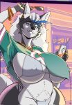 2026 anthro artist_name barbell_piercing beverage beverage_can big_breasts bikini bikini_bottom black_nose blue_eyes blue_highlights bracelet breasts canid canine canis clothing curvy_figure eyebrows eyelashes eyewear facial_piercing female grand_theft_auto grand_theft_auto_vi gta_vi_cover_girl hair hi_res highlights_(coloring) holding_beverage holding_eyewear holding_object holding_sunglasses huge_breasts inner_ear_fluff jewelry kida_howlette kida_howlette_(character) lip_piercing long_hair looking_at_viewer mammal meme navel nipple_outline piercing ring rockstar_games shirt side-tie_bikini smile solo string_bikini sunglasses swimwear t-shirt text thick_thighs topwear tuft two-piece_swimsuit url voluptuous white_bikini white_clothing white_hair white_swimwear wide_hips wolf