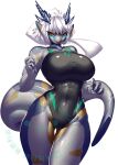 2025 4_fingers anthro arms_bent athletic athletic_female big_breasts big_tail black_clothing black_skinsuit blue_body blue_skin breasts claws clothed clothing collarbone colored dated digital_media_(artwork) digital_painting_(artwork) dragon female fingers glistening glistening_body grey_body grey_skin hair half-length_portrait hi_res horn huge_breasts location_now long_tail looking_at_viewer multicolored_body mythological_creature mythological_scalie mythology navel orange_eyes painting_(artwork) portrait pose ribbed_horn scalie shaded short_snout simple_background skinsuit small_snout snout soft_shading solo tail tail_muscles tapering_snout tapering_tail thick_tail thick_thighs thigh_gap tight_clothing unusual_anatomy unusual_ears unusual_horn watermark white_background white_hair wide_hips wingless_dragon yellow_body yellow_skin