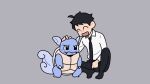 >_< 16:9 2d_animation accessory ahoge ambiguous_feral ambiguous_gender animated animated_gif bashful bigr_ninja biped bipedal_feral black_hair blue_body blush bottomwear clothed clothing collared_shirt crouching cute_fangs digital_drawing_(artwork) digital_media_(artwork) dress_shirt duo eyes_closed fangs feral flat_colors fluffy fluffy_tail frame_by_frame front_view generation_1_pokemon grey_background hair head_wings headpat human larger_human larger_male male male_human mammal monotone_body monotone_hair necktie nintendo open_mouth open_smile pampering pants pokemon pokemon_(species) semi-anthro shell shirt short_hair short_playtime simple_background size_difference smaller_ambiguous smaller_feral smile tail teeth topwear turtle_shell unusual_wing_placement wartortle widescreen wings