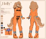 anthro bigtail bird_dog blue_eyes border breasts butt canid canine canis clothing cocker_spaniel cuff_(restraint) domestic_dog english_text female flat_colors fluffy_ears handcuffs hi_res hunting_dog latex latex_clothing latex_skinsuit legcuffs mammal metal_cuffs model_sheet plangiart prisoner restraints skinsuit solo spaniel text tight_clothing white_border