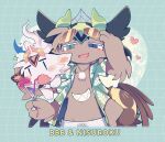 2025 2_mouths 4_eyes 6_arms alcohol aloha_shirt ambiguous_gender angel anthro arachnid arm_tuft arthropod arthropod_abdomen bayachao bbb_(devil_connection) belly_mouth beverage biped black_ears blue_eyes blush blush_stickers bottomwear brown_body brown_fur cheek_tuft chibi climbing_on clothed clothing cocktail cocktail_glass colored container crotch_lines cup demon devil_connection digital_media_(artwork) drinking_glass drinking_straw duo ear_markings elbow_tuft eyewear eyewear_on_head facial_tuft fallen_angel fangs floral_print flower front_view fur glass glass_container glass_cup green_clothing green_horn green_shirt green_topwear grin half-length_portrait headdress heart_symbol heterochromia hi_res hip_wings holding_beverage holding_glass holding_object horn jewelry kemono larger_anthro larger_male low-riding makemon male male_anthro mammal markings midriff monotone_body monotone_fur monotone_tail multi_arm multi_eye multi_limb multi_mouth necklace nisroch_(makemon) open_clothing open_mouth open_shirt open_smile open_topwear orange_horn pattern_background pattern_clothing pattern_shirt pattern_topwear pendant plant portrait shaded shirt shorts simple_background simple_shading size_difference smaller_ambiguous smaller_anthro smile spider standing sunglasses sunglasses_on_head tail teal_eyes teeth topwear tuft unusual_wing_placement wearing_sunglasses white_body white_bottomwear white_clothing white_ears white_fur white_shorts white_tail