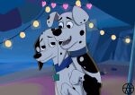 101_dalmatian_street 101_dalmatians absurd_res arthropod beach canid canine canis canon_couple collar crab crustacean dalmatian decapod delilah_(101_dalmatians) disney domestic_dog doug_(101_dalmatians) duo female feral frommarstomercury fur heart_symbol hi_res malacostracan male male/female mammal romantic romantic_couple spots white_body white_fur