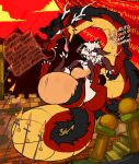 2d_animation ahegao animated animated_gif anthro anthro_penetrated belly big_belly blush bodily_fluids character_request cum cum_inflation cum_inside dialogue dragon duo eastern_dragon female female_penetrated feral floating frame_by_frame fucked_silly genital_fluids hi_res horn hyper hyper_inflation inflation long_tail looking_pleasured loop male male/female male_penetrating male_penetrating_female midair mythological_creature mythological_scalie mythology orange_body penetration penile penile_penetration plap questionable_consent red_body red_sky roksim scalie sex sex_after_cumming short_playtime size_difference sky speech_bubble sweat tail teeth tongue tongue_out