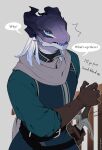 absurd_res anthro belt blue_eyes clothed clothing dragon dragonborn_(dnd) dungeons_and_dragons facial_spikes feather_hair feathers gloves handwear hasbro hi_res horn jaw_spikes leafjuly levi_(leafjuly) male melee_weapon mythological_creature mythological_scalie mythology pseudo_hair scabbard scalie scarf solo spikes spikes_(anatomy) sword weapon wizards_of_the_coast