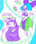 2023 abstract_background absurd_res akita anthro arm_tuft bau_(melaisen) blue_clothing blue_shirt blue_t-shirt blue_topwear bottomwear canid canine canis closed_smile clothed clothed_anthro clothed_male clothing collar collar_tag colored_line_art digital_drawing_(artwork) digital_media_(artwork) domestic_dog ear_piercing english_text eyewear fingerless_gloves fully_clothed fully_clothed_anthro fully_clothed_male gesture glasses gloves green_clothing green_gloves green_handwear green_jacket green_text green_topwear hair hand_gesture handwear hi_res jacket lying male male_anthro mammal melaisen middle_finger mouth_closed multicolored_hair multiple_angles on_back one_eye_closed pants piercing profanity purple_bottomwear purple_clothing purple_collar purple_inner_ear purple_line_art purple_nose purple_pants purple_shirt purple_tank_top purple_text purple_topwear rectangular_glasses restricted_palette shirt shoulder_tuft smile solo spitz t-shirt tank_top text text_on_clothing text_on_shirt text_on_tank_top text_on_topwear topwear tuft two_tone_hair white_hair