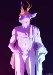 2024 5_fingers adrius_(lyre) anthro antlers atmac balls body_hair cel_shading chest_hair crown deer digital_drawing_(artwork) digital_media_(artwork) fingers flaccid genitals hand_on_hip happy_trail headgear hi_res hooved_fingers hooves horn humanoid_genitalia humanoid_penis lyre_(visual_novel) male mammal muscular navel nude penis portrait purple_background rudolph_the_red-nosed_reindeer sculpture shaded simple_background solo statue three-quarter_portrait vein