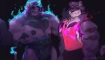 2023 7:4 absurd_res anthro armpit_hair artist_name barazoku bernard_(melaisen) big_muscles big_pecs black_background black_bottomwear black_clothing black_pants black_sclera blue_eyes blue_fire body_hair bottomwear brown_body brown_fur bulge closed_smile clothed clothed_anthro clothed_male clothing colored_fire demon english_text felid fire flaming_tail fur grey_body grey_fur hi_res lion male male_anthro mammal manly melaisen mouth_closed muscular muscular_anthro muscular_male nipples pantherine pants pecs pink_clothing pink_shirt pink_tank_top pink_topwear portrait purple_body purple_fur purple_nipples purple_stripes purple_tail ramiro_(melaisen) shirt simple_background smile solo striped_body striped_fur stripes tail tank_top text three-quarter_portrait tiger topwear