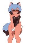 2026 anthro biped black_highlights blue_hair brand_new_animal breasts brown_body bunny_costume bunny_day canid canine cleavage clothed clothing costume cuffs_(clothing) digital_drawing_(artwork) digital_media_(artwork) dipstick_tail eyes_closed facial_markings female front_view gloves_(marking) hair head_markings hi_res highlights_(coloring) leaning leaning_forward leotard mammal markings mask_(marking) medium_breasts michiru_kagemori navel_outline oddity27 open_mouth orange_body portrait raccoon_dog short_hair simple_background slumped solo standing studio_trigger tail tail_markings tanuki thick_thighs thigh_gap three-quarter_portrait tired white_background wide_hips