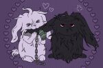 ahoge alternate_species bite black_body black_fur black_nose chain clothing collar collar_only danganronpa danganronpa_2 duo ear_bite eyes_closed feral fur furrification gloves hair handwear heart_background heart_symbol hi_res izuru_kamukura lagomorph leporid lobotomy_scar long_hair loratheris male male/male mammal mittens nagito_komaeda nude pattern_background paws pink_nose pupils rabbit red_eyes simple_background spike_chunsoft tail white_body white_fur