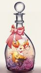 2019 accessory ambiguous_anthro ambiguous_gender anthro biped blush bottle bow_ribbon braixen canid choker condensation container digitigrade dipstick_tail eyelashes front_view full-length_portrait generation_6_pokemon hair_accessory hair_bow hair_ribbon hi_res in_bottle in_container jewelry looking_at_viewer mammal markings micro necklace nintendo pokemon pokemon_(species) portrait ribbons sanaa653 sitting solo tail tail_markings