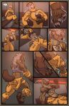 abs absurd_res anthro biceps blockage_(layout) border bra breasts brown_body brown_fur chest_tuft claws clothing comic countershade_torso countershading english_text exclamation_point fangs female finger_claws fur fur_growth gloves growth handwear hazmat_suit hi_res human hyena inside mammal motion_lines muscle_growth muscular muscular_anthro muscular_female panel_skew phrannd sharp_teeth side_boob solo species_transformation speech_bubble tail tail_growth teeth text toe_claws torn_clothing transformation transformation_sequence tuft under_boob underwear werecreature werehyena yellow_border