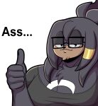 2026 5_fingers absurd_res accessory anthro black_body black_fur black_hair black_nose chest_tuft clothing echidna english_text eyewear fan_character fingers fur gesture glasses hair hair_accessory hairband half-closed_eyes hand_gesture hi_res long_hair looking_at_viewer male mammal mocha-draws monotreme narrowed_eyes sega shirt simple_background smile solo sonic_the_hedgehog_(series) t-shirt text thumbs_up topwear tuft wearing_glasses white_background