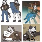 absurd_res anthro barefoot bottomless bottomless_anthro bottomwear bottomwear_pull catkitte clothed clothing clothing_pull container cup english_text feet filthy_frank hi_res hyena male mammal meme mixed_media pants pants_off pants_pull pantsless partially_submerged photo photo_background photography_(artwork) saucer solo striped_hyena tail tea_cup text undressing_self water