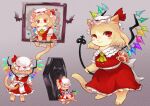 alternate_species ambiguous_feral ambiguous_gender ascot bonnet bottomwear chamaruku clothed clothed_ambiguous clothed_feral clothing coffin domestic_cat felid feline felis feral flandre_scarlet fur furrification headgear headwear mammal mobcap multiple_scenes red_bottomwear red_clothing red_eyes red_skirt red_topwear red_vest scratching semi-anthro shirt skirt solo tail topwear touhou unusual_anatomy unusual_wings vest white_bonnet white_clothing white_headwear white_mobcap white_shirt white_topwear wings yellow_ascot yellow_body yellow_fur
