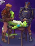 absurd_res anal anal_penetration anthro anthro_penetrated artzellier bodily_fluids bodysuit boots bottomless bottomless_human bottomless_male clothed clothing cum cum_from_mouth cum_in_mouth cum_inside cum_string cumshot digital_media_(artwork) ejaculation erection footwear foreskin from_front_position furniture gecko genital_fluids genitals gloves group group_sex half-closed_eyes hand_on_head hand_on_penis handjob handjob_while_penetrating handwear hi_res holding_leg human human_on_anthro human_penetrating human_penetrating_anthro humanoid_genitalia humanoid_penis interspecies jomagaher lizard lying male male/male male_penetrated male_penetrating male_penetrating_male mammal narrowed_eyes nude on_back on_table partially_retracted_foreskin penetration penile penile_penetration penis reptile scalie sex shoes simple_background skinsuit standing standing_sex table tail the_outer_worlds threesome tight_clothing topwear trio