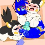 1:1 anthro ball_grab ball_worship balls big_balls blush bodily_fluids body_worship emolga fan_character female generation_5_pokemon generation_9_pokemon genital_fluids genital_worship genitals group group_sex hand_on_balls heterochromia hi_res knot knotted_penis looking_pleasured magic_runes male male/female nintendo on_bottom on_top open_mouth oral pawmot penetration penis pokemon pokemon_(species) reverse_cowgirl_position saliva saliva_on_tongue sex softestpuffss sweat threesome vaginal vaginal_fluids vaginal_fluids_on_penis vaginal_penetration vein veiny_balls veiny_penis vulva