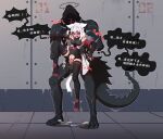 absurd_res animal_ears balls big_breasts black_clothing black_legwear black_pantyhose blush bodily_fluids breasts censored chinese_text clothing cum ears_down fangs female forced genital_fluids genitals hair halo heart_symbol heterochromia hi_res highlights_(coloring) holding_another hybrid legwear male male/female markings_on_body monster mosaic_censorship navel_outline nomad_(nzdz2788) open_mouth pantyhose penetration pivoted_ears rape sex size_difference snort speech_bubble tail teeth text translation_request trembling_for_pleasure vaginal vaginal_penetration white_hair