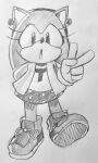 absurd_res bottomwear clothed clothing eulipotyphlan eyelashes female footwear gesture hand_gesture hedgehog hi_res icydirtball mammal monochrome open_mouth sega shirt shoes sketch skirt sonic_the_hedgehog_(comics) sonic_the_hedgehog_(series) sonic_the_hedgehog_(shogakukan) tania_(sonic_manga) topwear v_sign