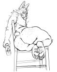 4_toes anthro armpit_hair asahi_super_dry big_butt body_hair breasts butt can chair clairemilk claws container digital_drawing_(artwork) digital_media_(artwork) feet female freckled_butt freckled_face freckled_shoulders freckles furniture hair hi_res holding_can holding_container holding_object lagomorph leporid long_hair long_toes mammal monochrome nipples pawpads presenting presenting_hindquarters puffy_nipples rabbit small_breasts solo spots thick_arms thick_thighs toes trans_(lore) trans_woman_(lore) wide_hips wrinkled_feet wrinkles