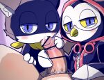 2024 ambiguous_anthro ambiguous_gender ambiguous_on_human anthro anthro_focus atlus avian beak biped bird black_body black_fur blue_eyes blush blush_stickers cel_shading censor_bar censored censored_genitalia censored_penis closed_smile clothing digital_drawing_(artwork) digital_media_(artwork) domestic_cat duo_focus felid feline felis first_person_view foreskin fur genitals glans group half-closed_eyes half-erect hand_on_penis hoodie human human_pov humanoid_genitalia humanoid_penis inner_ear_fluff japanese_description kerchief larger_human larger_male licking_tip lufel male male_(lore) male_human male_on_anthro male_pov mammal megami_tensei morgana_(persona) mostly_offscreen_character mostly_offscreen_human mostly_offscreen_male mouth_closed multicolored_body multicolored_fur mysidia_rabbit_(artist) narrowed_eyes neckerchief neckwear owl partially_retracted_foreskin penis persona_(series) persona_5 pubes sega shaded size_difference smaller_ambiguous smaller_anthro smile topwear trio tuft two_tone_body two_tone_fur white_body white_fur yellow_sclera
