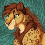 1:1 blue_eyes brown_body brown_fur countershading felid feline female feral fur lion mammal mane mismatched_sexual_dimorphism mouth_closed pantherine signature solo spots three-quarter_view truspirit