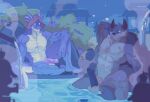abs anthro balls biceps biped bodily_fluids canid canine dragon duo erection eruprior fur genitals glans grey_body hi_res hot_spring knot knotted_penis looking_at_viewer lying_on_ground male male/male mammal mrbrickfreak_(character) muscle_size_difference muscular muscular_anthro muscular_male mythological_creature mythological_scalie mythology nude on_ground pecs penis pose presenting pubes pubic purple_body scalie size_difference slit_penis smile smiling_at_viewer sweat tail vein water