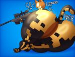 4:3 anthro big_butt butt clothing crowundeadcat domestic_cat english_text epic_games exclamation_point felid feline felis female food for_a_head fortnite fruit gun hi_res holding_gun holding_object holding_ranged_weapon holding_rifle holding_sniper_rifle holding_weapon huge_butt mammal object_head onomatopoeia plant pumpkin pumpkin_head question_mark ranged_weapon rifle scope skinsuit sniper_rifle solo sound_effects spice_(fortnite) text thick_thighs tight_clothing torn_clothing weapon wide_hips