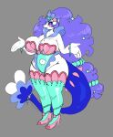 absurd_res anthro aquatic big_breasts blue_tail bra bracelet breasts clothing curvy_figure female footwear generation_7_pokemon hair hi_res high_heels hourglass_figure hsweetfeather jewelry lips lipstick long_hair makeup mammal markings mole_(marking) nintendo one-piece_swimsuit pink_clothing pink_footwear pink_high_heels pinniped pokemon pokemon_(species) primarina purple_eyes purple_hair purple_lips purple_lipstick seashell_bra shoes solo standing swimwear tail thick_tail thick_thighs underwear white_body white_skin wide_hips
