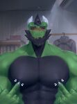 abs absurd_res anthro arias_(arias_is_dragon) arias_is_dragon barazoku beard big_breasts black_hair breasts dragon erection facial_hair fur genitals glans green_body green_skin hair hi_res inside male male/male masculine mature_male moobs muscular muscular_chest muscular_male muscular_thighs mythological_creature mythological_scalie mythology nipple_fetish nipple_play nipples nude nude_male pecs penis scalie solo solo_focus