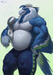 absurd_res anthro avian award backwards_baseball_cap backwards_hat baseball_cap beak biceps biped bird blueteaa bottomwear clothed clothing deltoids hat headgear headwear hi_res looking_at_viewer male musclegut muscular muscular_anthro muscular_male navel nfl pants seahawk seattle_seahawks solo topless trophy