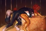 2026 animal_genitalia animal_penis anthro anthro_on_anthro balls barn big_penis black_body black_hair black_hooves bodily_fluids breasts cum cum_inside draft_horse duo equid equine equine_genitalia equine_penis erection excessive_cum excessive_genital_fluids female genital_fluids genitals giraffe giraffid hair hattie_ragales hay hay_bale hi_res hooves horse hug hugging_another hugging_from_behind male male/female mammal medial_ring muscular muscular_anthro muscular_male nipples orange_body penetration penis puzzle_(kadath) red_hair sex side_view signature struggling tail vaginal vaginal_penetration white_legs