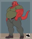 anthro arm_hair belly belt biceps big_belly body_hair bottomwear bulge canid canine canis chest_hair cigarette cigarette_in_mouth clifford_(clifford_the_big_red_dog) clifford_the_big_red_dog clothing collar domestic_dog footwear forearm_muscles full-length_portrait fur hi_res huge_belly male mammal moobs musclegut muscular muscular_arms object_in_mouth overweight overweight_anthro overweight_male pants pecs portrait red_body red_fur scholastic shirt shoes simple_background smile smirk solo stubble t-shirt tail topwear zangokunatenshi