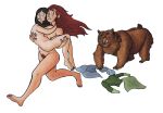 2018 5_fingers 5_toes alpha_channel ambiguous_gender anthro bear beatrice_(over_the_garden_wall) blue_eyes body_freckles brown_bear brown_body brown_eyes brown_fur brown_hair cartoon_network clothes_on_floor english_description feet female female/female female_human feral fingers freckled_face freckled_legs freckled_shoulders freckled_thighs freckles fur green_eyes group hair hi_res holding_partner human human_on_human intraspecies long_hair looking_back lorna_(over_the_garden_wall) mammal nude nude_female open_mouth over_the_garden_wall painting_(artwork) pink_tongue pubes running_away simple_background size_difference story story_at_source story_in_description tanicus tasteful_nudity teeth toes tongue traditional_media_(artwork) traditional_painting_(artwork) transparent_background trio ursine yellow_teeth