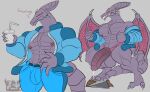 abs alien anthro anthrofied balls barazoku biceps big_balls big_penis bodily_fluids bottomwear claws clothed clothing daikuhiroshiama deltoids dragon dripping english_text erection genital_fluids genitals grey_background hi_res horn huge_balls huge_penis male metroid muscular muscular_anthro muscular_arms muscular_male muscular_thighs mythological_creature mythological_scalie mythology navel nintendo nude pants partially_clothed pecs penis precum precum_drip reptile ridley scalie simple_background solo space_dragon_(metroid) tail teeth text triceps wings