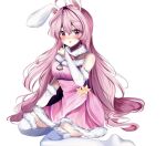  1girl aliza_(art_flufff) animal_ears bunny_rina commentary english_commentary highres indie_virtual_youtuber long_hair md5_mismatch pink_eyes pink_hair rabbit_ears solo thighhighs virtual_youtuber white_background 