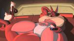 5_fingers anthro beverage beverage_can big_breasts black_hair blonde_hair blue_eyes bored breasts brown_body brown_fur butt clothing controller countershade_butt countershading cushion deer detailed_background digital_media_(artwork) duo eyebrow_scar eyebrows eyewear facial_scar female fingers fur furniture glasses hair hair_over_eye hand_behind_head hand_on_sofa hi_res hiverdose holding_object holding_object_with_tail hooved_fingers hooves kitchen leotard leotard_only long_hair mammal midriff muscular muscular_female nipple_outline on_sofa panties pillow platinum_blonde pointy_ears prehensile_tail pube_peek pubes red_light red_lighting red_sclera remote_control sahra_(hiverdose) scar science_fiction scut_tail shirt short_tail sink sitting sitting_on_sofa sofa spread_legs spreading standing t-shirt tail thick_thighs topwear underwear unknown_species wearing_glasses white_body white_fur xena_(hiverdose) yellow_eyes