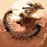 1:1 2025 4_eyes absurd_res antennae_(anatomy) anthro arthropod big_breasts blonde_hair breasts centipede clothing fangs female female_anthro fingers gausscannon gun hair headgear headwear hi_res lips multi_eye myriapod nipple_outline outside ranged_weapon shotgun solo teeth weapon yellow_eyes yellow_lips